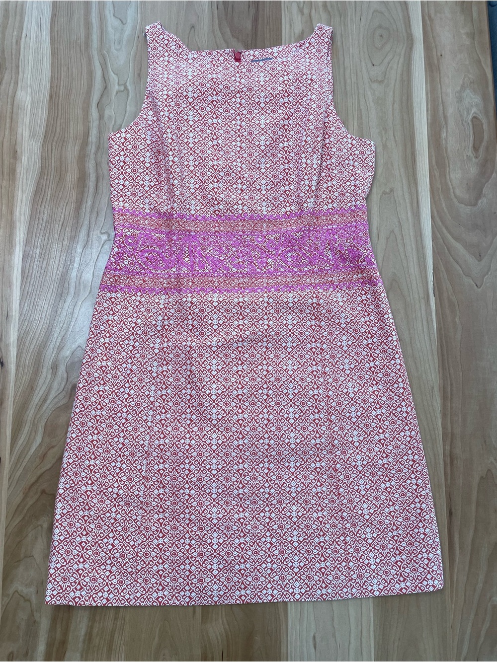 Sigrid Olsen Sz 14Coral Pink Silk Cotton Sleeveless Shift Dress Embroidered